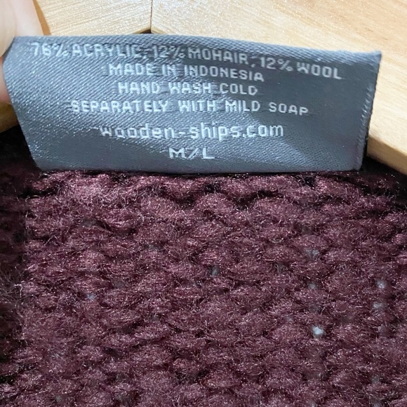 WOODEN SHIPS Burgundy Open Cardigan Pockets Wool Cabincore Size Medium Large - Picture 6 of 6